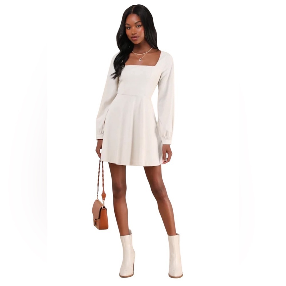 Lulus Daily Affection Beige Corduroy Boho Mini Dress With Pockets Size Large